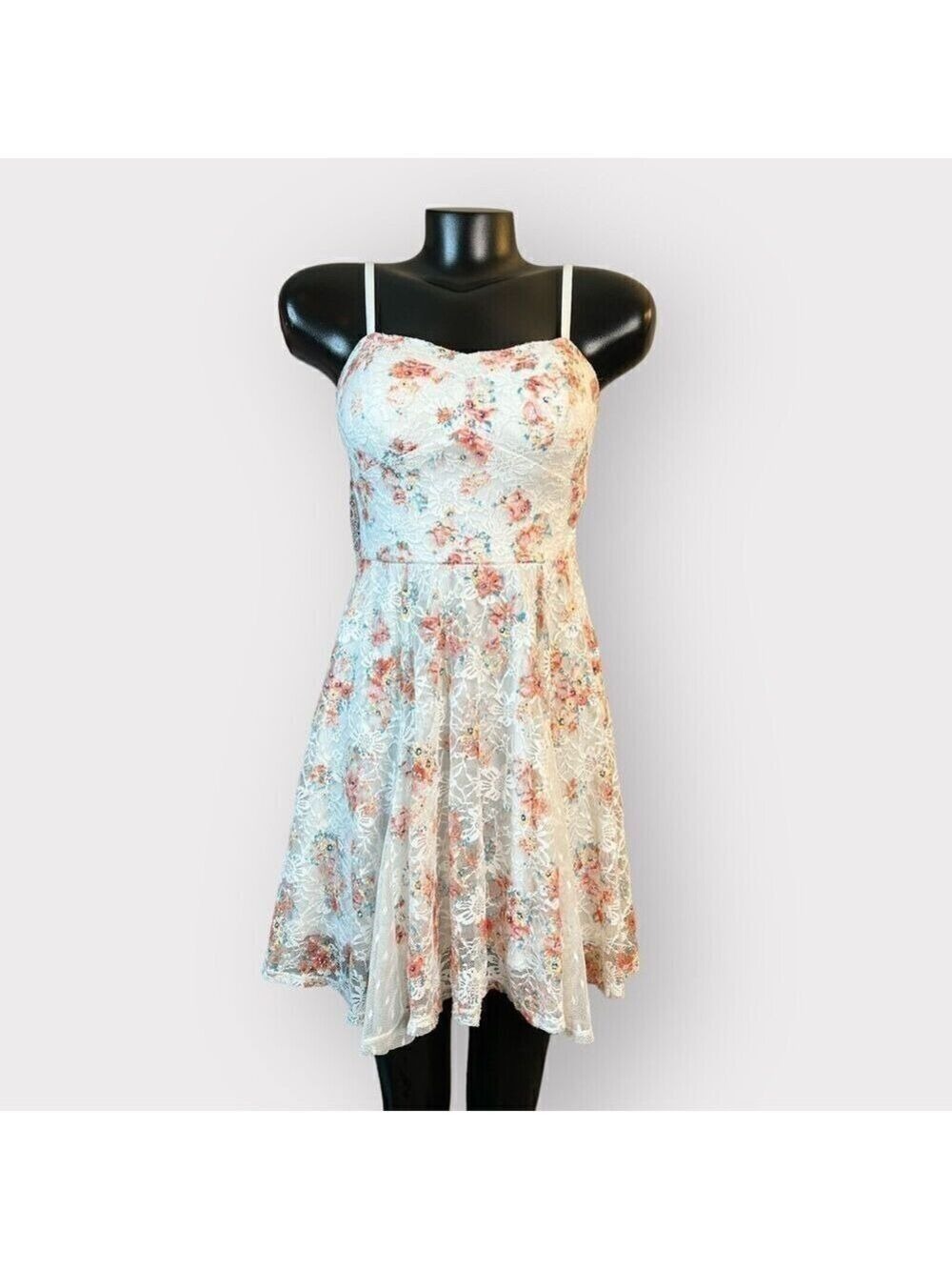 Lily Rose NWOT Mini Dress Womens S Juniors M Floral Lace Cream White Coral Teal